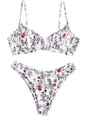 Zaful size M 6 White Floral Two-Piece Bikini Set